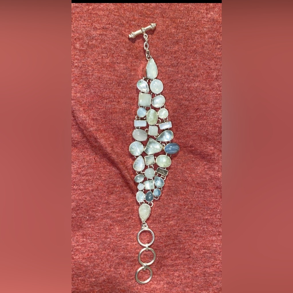 Selina Jake (Navajo) Aquamarine Sterling Silver 925 Bracelet 1980s